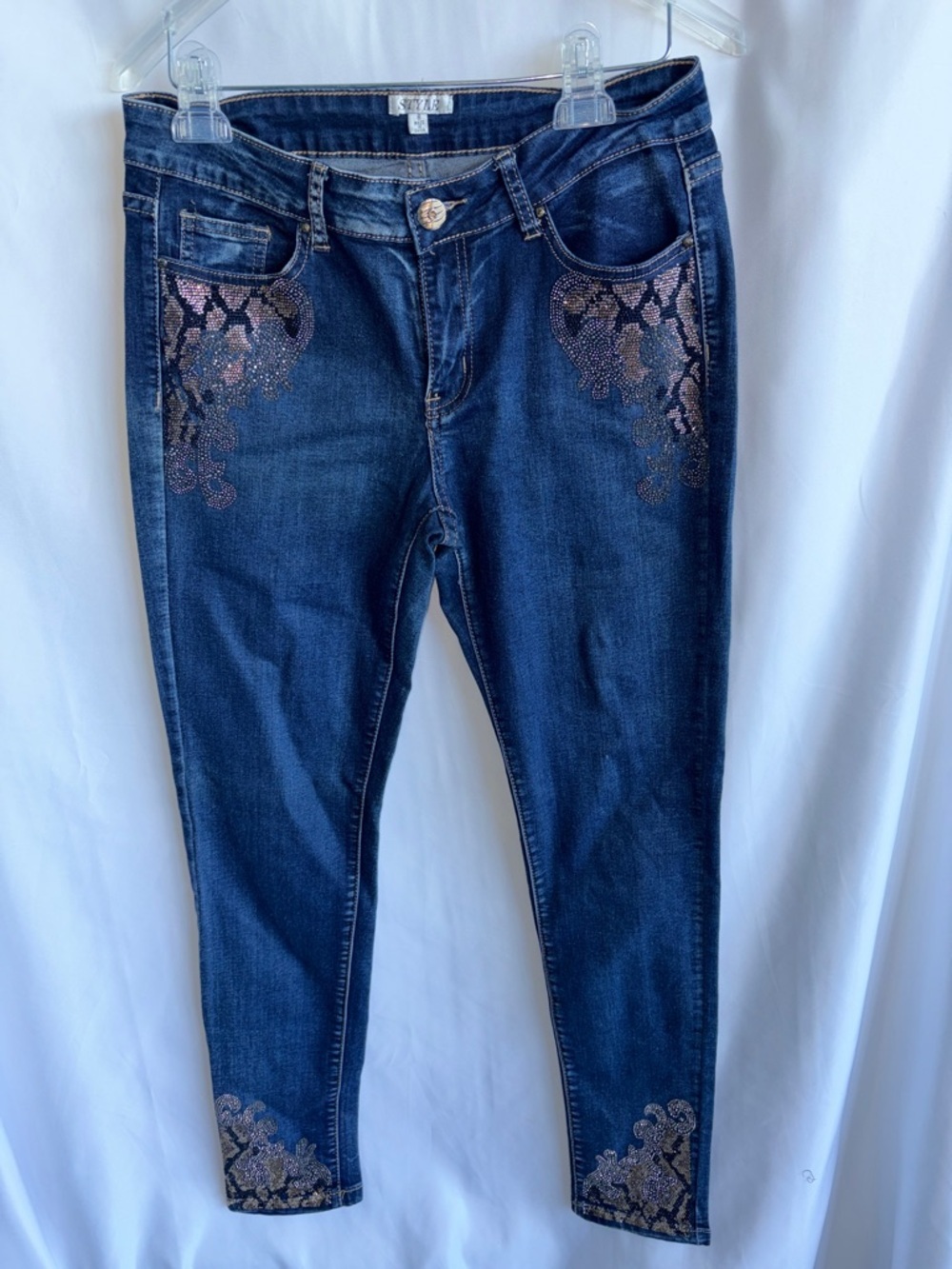 Cache Embellished Rhinestone Gems Denim y2K Statement Jean Size Women’s Sz 8